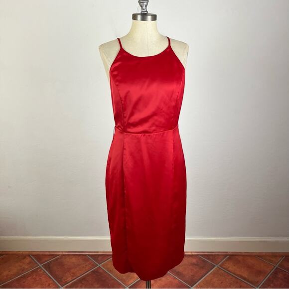 Avec Les Filles Red Halter Satin Dress - Picture 1 of 8